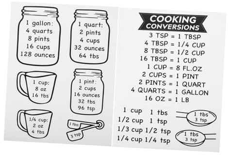 Garneck 2pcs Kitchen Measurement Conversion Chart Cooking Supplies Baking Conversion Stickers Accurate Ingredient Guide Cooking and Baking Tools for Home and Cafe