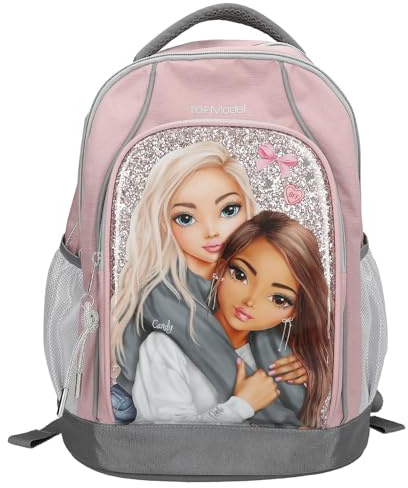 Depesche 13316 TOPModel My BFF - Schulrucksack in Rosa und Grau, mit Model Motiv und Glitzer