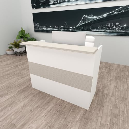Henor Ebro Empfangstheke Rezeption 100 x 60/75 x 110 cm Holz Rezeptionstheken Empfangstisch Supermarkt Store Beauty Salon Friseur Kassentheke Büromöbel Laden-Theke Rezeptionsmöbe Weiß und Eiche Stel