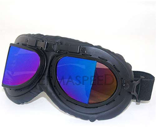 Janmobrian Motocross Brille,Motorradbrille Motorradgläser Retro Vintage Moto Helm PU Lederbrille Motorrad Roller Schmutz Biker Gläser(Colorful Lens)