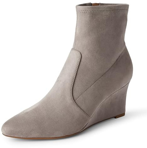 Amazon Essentials Botines Con Cremallera y Cuña Mujer, Gris Topo Efecto Ante, 39.5 EU