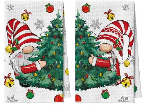 Artoid Mode Bäume Schneeflocken GNOME Bar Weihnachten Küchentücher Geschirrtücher, 42x65 cm Mikrofaser Saugfähig Handtücher Xmas Küchen Deko 2er Set