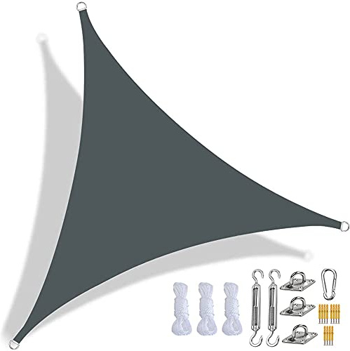 YCNLYSSR Vela ombreggiante Triangolare Impermeabile UV Block per Feste all'aperto in Giardino o in terrazza, Grigio Scuro, 6x6x6 m, Include Kit di Fissaggio e Corda.