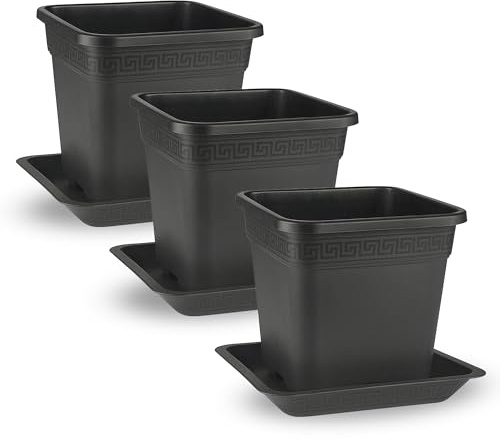 Easy Act 3er Set Pflanzkübel außen 14L, 28x28x28,5 cm, Blumentopf mit Untersetzer, Pflanztopf aus Kunststoff wetterbeständig, Blumenkübel mit Ablauflöchern