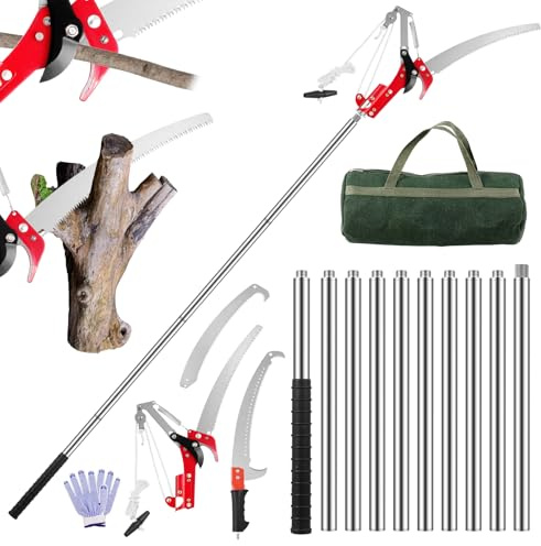 Tree Loppers Long Reach Telescopic, 82-402cm Long Reach Pruner with Extendable Handle & 33cm Saw, Lightweight Telescopic Tree Pruner Branch Cutters, for Yard Patios Garden Trees Branches Cutting