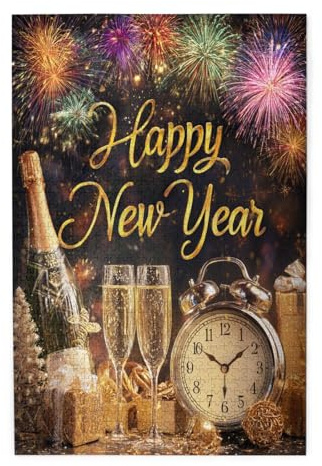 Vextrovia New Year’s Eve Clock & Confetti Celebration Design, Wooden Jigsaw Puzzles for Adults 1000 Pieces, Great for Party Entertainment,Boosts Teamwork,Fun Game for Friends & Family Gatherings