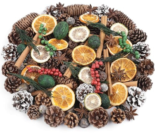Wlicon Noël Potpourri Cannelle Natural Pine Cones Potpourri Bowl Filler Orange séché tranches Ornaments pour Tree Bricolage Artisanat Noël décoration Maison