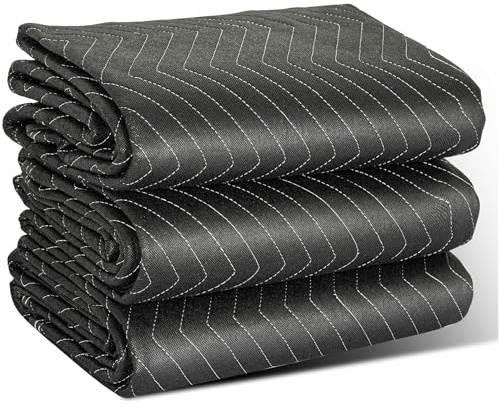LNT France - Lot de 3 Couvertures de protection et déménagement 183x203 cm - environs 520 g/m² - Robustes et épaisses pour Meubles, planchers, appreils - Tissu non tissé Coton recyclé.