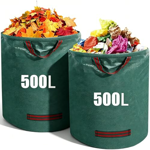 Zencantorous 2 Piezas 500L Bolsas de Basura de Jardín, Jardineria de Sacos, Sacos de Jardín, Bolsas de Jardinería con Asas, Bolsa Residuos, Reutilizables, para Hojas, Desechos Verdes, Verde