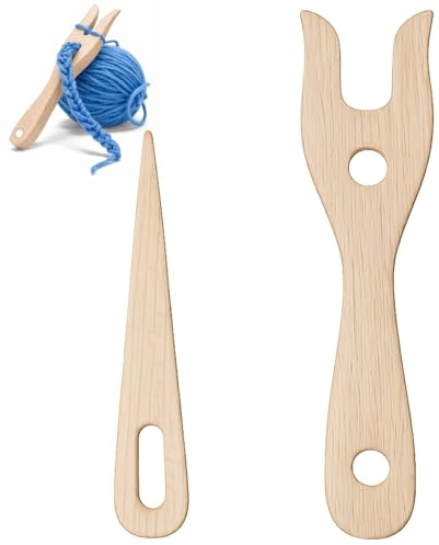Seefey 2 Stück Strickgabel Aus Holz, Multifunktionsablage Strickgabel für Kinder, Handgefertigte Strickwerkzeuge Für Kreative Flecht Und Strickarbeiten