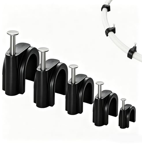 Round Cable Clips, 450PCS Cable Nail Clips, Electrical Cable Wall Clip, 5 Sizes（4mm 5mm 6mm 8mm 10mm) Nail Clips Cable Management for Organizing Electric Wires, USB Cable, Phone and TV Line (Black)