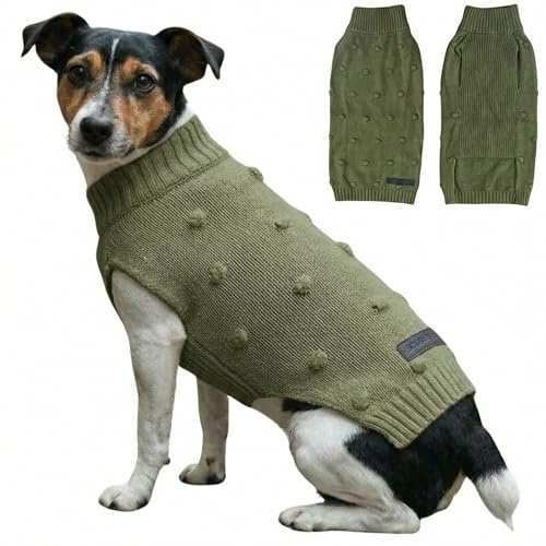 Bobby & Poppy Strick Hundepullover, Warmer Winterpullover für kleine, mittlere & große Hunde, ultrasofter Hundepulli Punktmuster Dackel Französische Bulldogge Bulldog Welpen - Grün XS DOTS Dog_Green