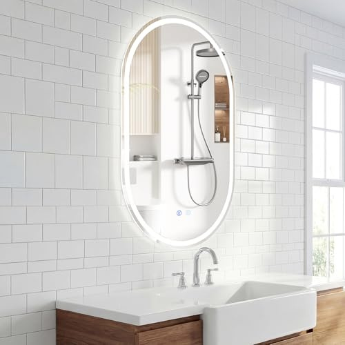 LIFEZEAL Miroir LED Salle de Bain Ovale, Miroir Mural avec 3 Couleurs de Lumière Dimmables, Fonction Mémoire et Anti-Buée, Miroir Cosmétique pour Salle de Bain, Dressing, Couloir (90 x 55 cm, Ovale3)