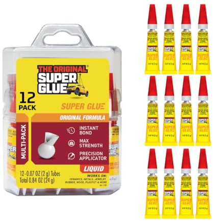 Super Glue Liquid, 2 Gram Tubes, 12-Pack, Clear, Instant Bonding, Fast Dry, Cyanoacrylate Adhesive, Precision Tip for Wood, Metal, Plastic, Crafts, Ceramic, and Toy Repairs
