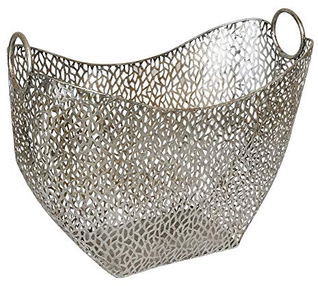 Metallkorb Zeitungskorb aus Metall, 41x52x27cm, antik-silber in gebürsteter Optik