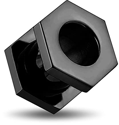Monster Piercing 6mm Tunnel de Chair hexagonale anodisé Noir - Jauge d'ajustement à vis à Filetage Externe - Ã‰tirements d'oreille - Bouchons et Tunnels en Acier - Vendu par pièce
