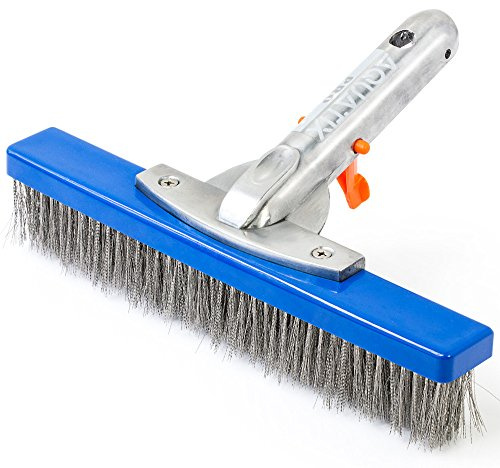 Aquatix Pro Heavy Duty Pool Brush, Durable 10 Swimming Pool Cleaner Brush Best for Tackling Algae & Stubborn Stains, Aluminium Handle & Stainless Steel Bristles, Suitable for Concrete & Gunite Pools.