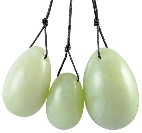 mookaitedecor Xiuyan Jade Jaspis Yoni Eier Set mit 3 Größen Kleine | Poliert Kristall Yoni Ei Pearls Kugeln, Massage Steine Kegel Edelstein für Frauen Beckenbodentraining