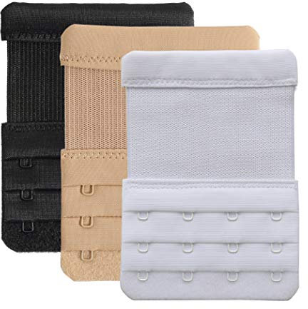YARBAR Women's Soft Stretchy Bra Extenders 4 Hook Bra Extension Strap, Pack of 3