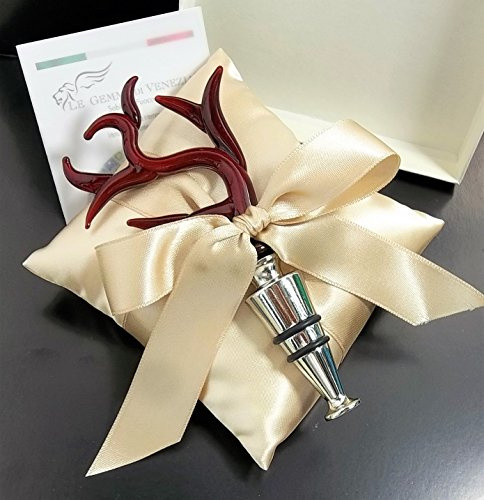 Bomboniera Tappo Acciaio per Bottiglie Vino Forma Rametto Corallo in Vetro di Murano Made in Italy
