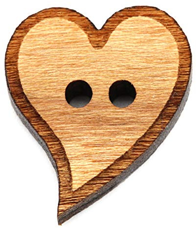 NaturSchatulle Holzknöpfe Motiv Herz Kursiv | 5 Stück Kirsche 2 Loch Knöpfe Holz DIY Basteln Nähen Schmuckherstellung Annähen Kinderknöpfe