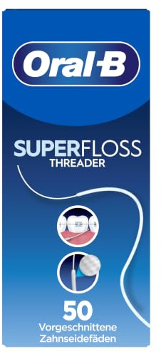 Oral-B Superfloss Zahnseide, 50 Fäden | Verstärktes Ende und flauschige Mitte für enge und weite Räume, zur Reinigung von Zahnspangen und Apparaturen