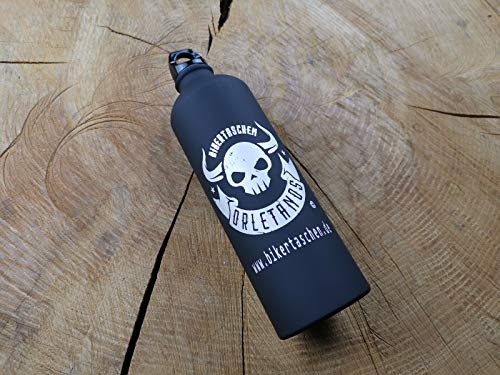 ORLETANOS Benzinflasche Aluminium 800ml matt schwarz Skull kompatibel mit Harley Davidson Schwingentaschen Seitentasche Satteltaschen Sportster Softail Rocker Biker black Alu Flasche benzin