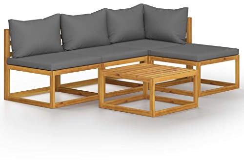 vidaXL 5-TLG. Garten-Lounge-Set mit Auflagen Massivholz Akazie