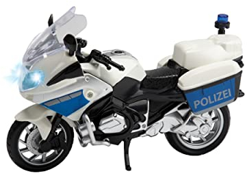 Toi-Toys 29654B Polizeimotorrad 1:20 mit Licht und Sound, Polizeispielzeugmotorrad Modell-Motorrad Polizei, Weiß