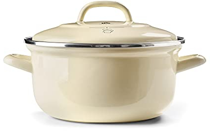 BK Indigo Dutch Heritage Round German Enamelled Casserole with Lid with PFAS-Free Ceramic Non-Stick Coating, 24 cm/4.2 Litre, Induction, Dishwasher Safe, Oven Safe, Cream