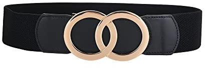 SYMOL Breiter Gürtel Damen für Kleid Elastischer Taillengürtel 70CM-160CM Große Taille Vintage Stretchy Hüftgürtel Damengürtel Gold O Schnalle.(Schwarz,Taille:90CM-110CM)