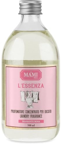 Mami Milano Parfum pour la lessive diamant rose, emballage 500 ml en bouteille en verre – parfum luxueux et persistant, idéal pour les tissus délicats, design élégant et raffiné