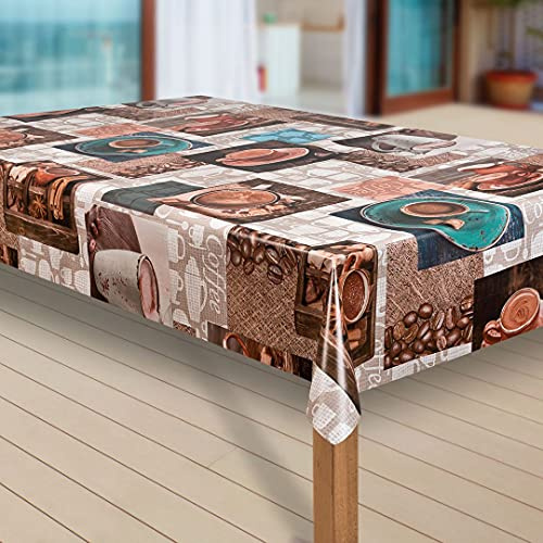 laro Wachstuch-Tischdecke Abwaschbar Garten-Tischdecke Wachstischdecke PVC Plastik-Tischdecken Eckig Meterware Wasserabweisend Abwischbar |43|, Muster:Cafe Kaffee Espresso braun, Größe:90x100