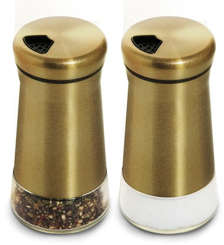 bonris Salière et Poivrière en Cuivre en Acier Inoxydable, Pot à Fond Transparent, Récipient à Bouteille avec dessus en Acier Inoxydable, avec Trou Verseur Réglable (2 Paquets)