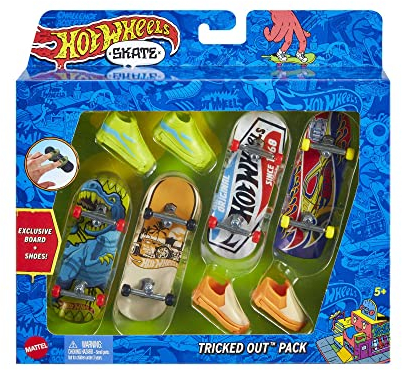Hot Wheels Tony Hawk - 4 vollständig zusammengebaute Boards mit schnellen Achsrädern und abnehmbaren Schuhen für Flips und Stunts, für Kinder ab 5 Jahren, HNG72