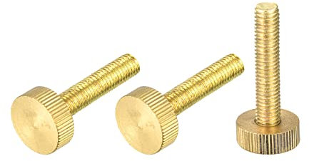sourcing map Knurled Thumb Screws, M8x40mm Flat Brass Bolts Grip Knobs Fasteners for PC, Electronic, Mechanical 3Pcs