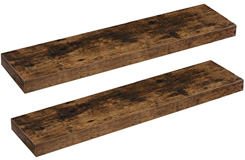 HOOBRO Floating Shelves, Wall Shelves Set of 2, Wall Mounted Shelves, 80 cm, Wall Display Racks, Decorative Hanging Shelf, Wooden Shelves, for Bathroom, Bedroom, Kitchen, Rustic Brown EBF80BJP201