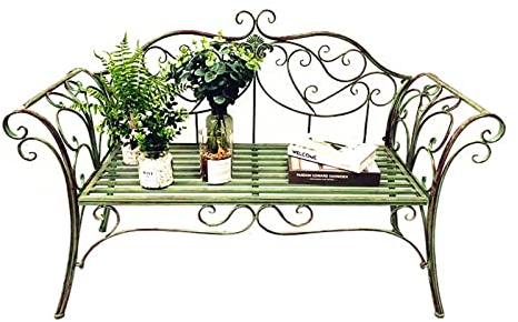 Patio-Picknickbank, Außenbank, Parkbank aus Metall for Badezimmer, Spa, Garten, einfache Montage (Color : Green)