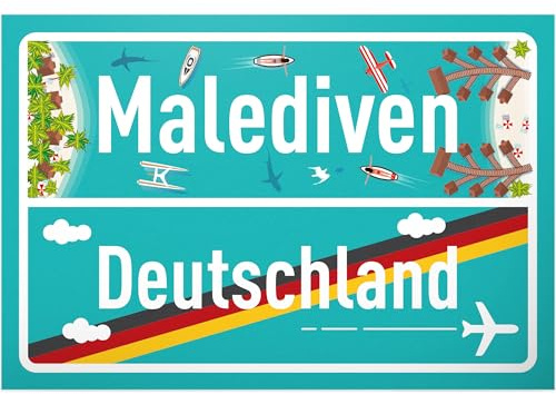 DankeDir! Malediven Deutschland Ortsschild - Schild 30 x 20 cm - Geschenk Idee Gutschein Reise Urlaub Reisegutschein Männer & Frauen Geldgeschenk Abschiedskarte Geschenkidee Deko Karte