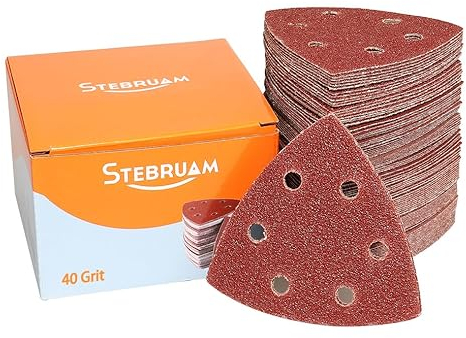 STEBRUAM Triangoli Abrasivi Delta,50 fogli di carta vetrata triangolari 6 fori a grana assortita 40 per levigare e lucidare levigatrice a delta Fogli Abrasivi Carta