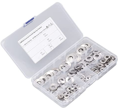 Hilitchi 128-teiliges Tellerfeder-Unterlegscheiben-Set aus Edelstahl, M3 Bis M12 Metrisches Unterlegscheiben-Sortiment