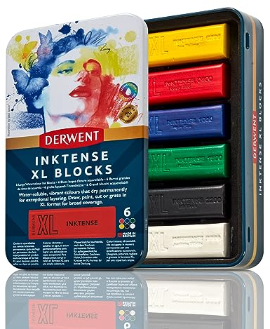 Derwent Inktense XL Farbblock, 6er-Set Malstifte, 60 mm, extrabreite Farbstifte, wasserlöslich, ideal zum Skizzieren, Zeichnen und für ausdrucksstarke Zeichnungen, Profi-Qualität,in Stiftebox,2306161