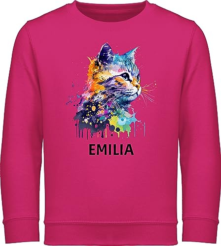 Geschenk mit Namen personalisiert by Shirtracer - Sweater Kinder Sweatshirt Jungen Mädchen Pullover - Katze Cat Citten Katzen Cats Katzenlieberhaber