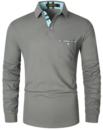 VMSUCIJ Poloshirt Herren Langarm Slim Fit Basic Golf Polo Poloshirt mit Farbkontrast Modisch und Vielseitig mit Taschen