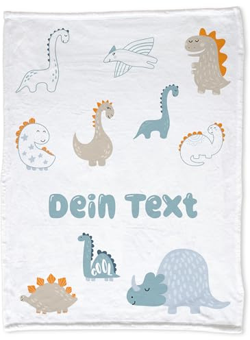 GRAZDesign Dino Babydecke mit Namen Dinosaurier für Jungen Kuscheldecke für Babys und Kleinkind, Geschenk zur Geburt, Taufe 100x75cm - Kuscheldecke