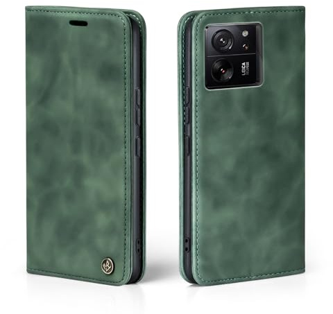 LBH Handyhülle für Xiaomi 13T / Xiaomi 13T Pro in Grün mit Karten- und Geldfach Smartphone Hülle mit Standfunktion Flip Case Schutzhülle Magnetverschluss Vintage