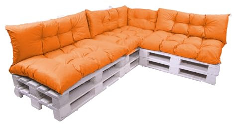 Setgarden 7-teiliges Palettenkissen Set, ein Set Kissen für Gartenmöbel, Bodenkissen, Palettenkissen 120 x 80 cm, 3 x Sitzfläche +3 x Rückenlehne 120 x 40 cm +1 x 60 x 40 cm (Orange)