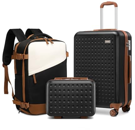 Kono Hartschalen-Koffer Trolley Rollkoffer Reisekoffer Handgepäck mit TSA-Schloss und 4 Rollen, Der Koffer enthielt 1 Stück Handgepäck Reise-Rucksack