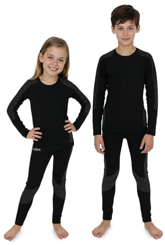 ALPIDEX Set di Intimo Termico Bambini Biancheria Funzionale Ragazzi Ragazze Sci Calcio Sport Inverno Caldo Traspirante, Taglia:110-116 cm (4-6 Anni), Colore:Black-Grey