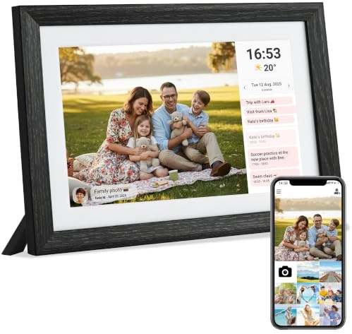 Veidoo 10,1 Zoll Smart Cloud Digitaler Bilderrahmen aus Holz, 1280x800 IPS-Touchscreen, für Familien, digitaler Bilderrahmen eingebauter 32 GB Speicher, teilen Sie Momente über Frameo-App